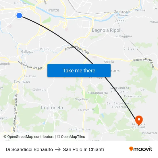 Scandicci Bonaiuto to San Polo In Chianti map