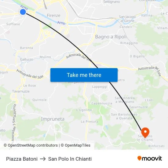 Batoni Square to San Polo In Chianti map