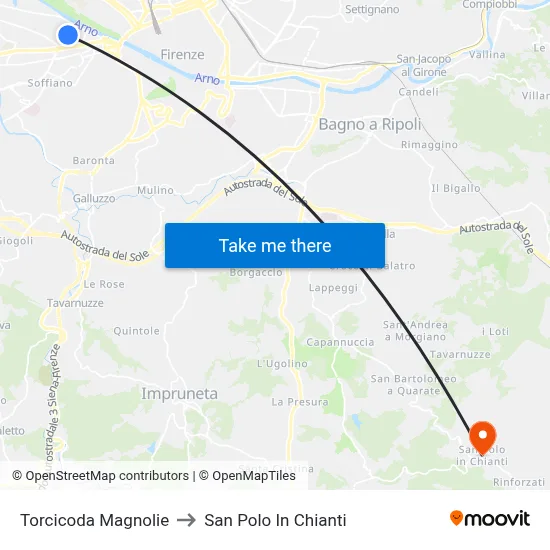 Torcicoda Magnolias to San Polo In Chianti map