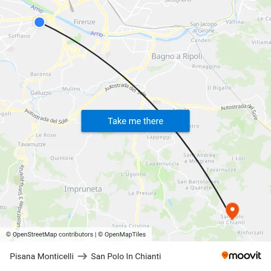 Pisana Monticelli to San Polo In Chianti map