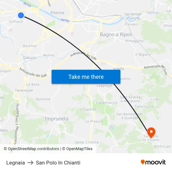 Legnaia to San Polo In Chianti map