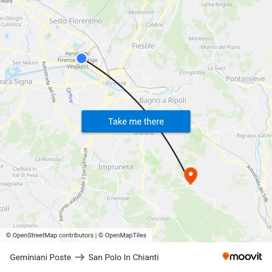 Geminiani Post Office to San Polo In Chianti map