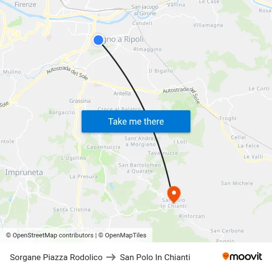 Sorgane Rodolico Square to San Polo In Chianti map