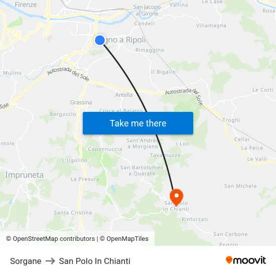 Sorgane to San Polo In Chianti map