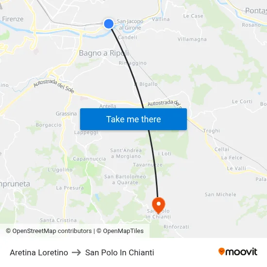 Aretina Loretino to San Polo In Chianti map