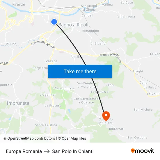 Europe Romania to San Polo In Chianti map