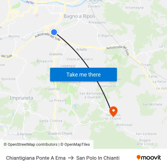 Chiantigiana Ponte A Ema to San Polo In Chianti map