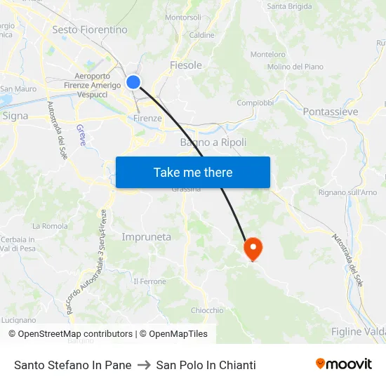 Santo Stefano In Pane to San Polo In Chianti map