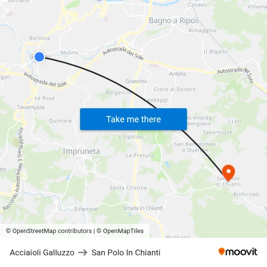 Acciaioli Galluzzo to San Polo In Chianti map