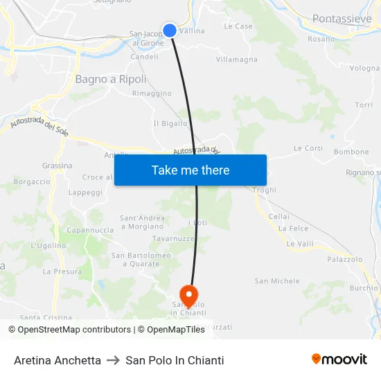 Aretina Anchetta to San Polo In Chianti map