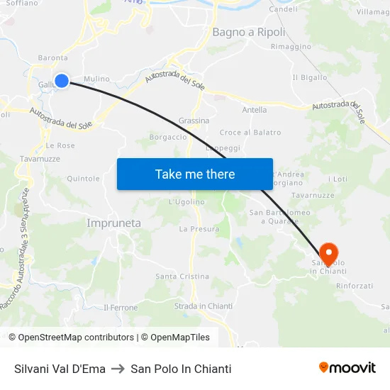 Silvani Val D'Ema to San Polo In Chianti map
