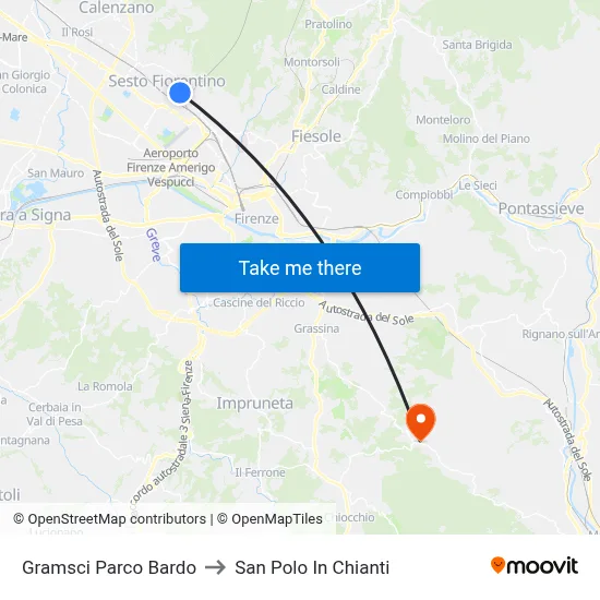 Gramsci Bardo Park to San Polo In Chianti map