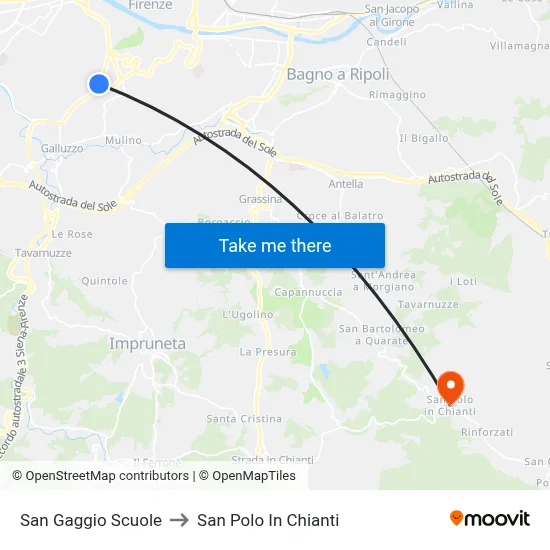 San Gaggio Schools to San Polo In Chianti map