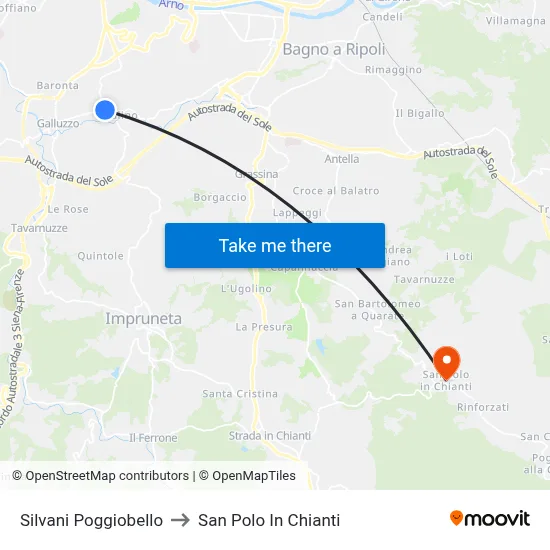 Silvani Poggiobello to San Polo In Chianti map