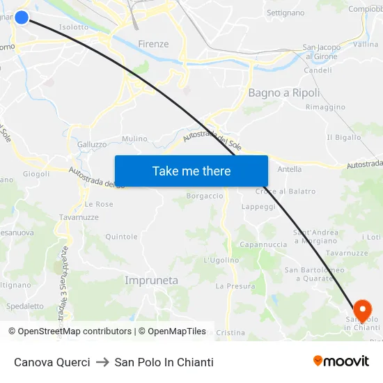 Canova Querci to San Polo In Chianti map