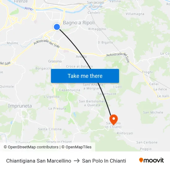 Chiantigiana San Marcellino to San Polo In Chianti map