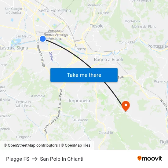Piagge Railway Station to San Polo In Chianti map