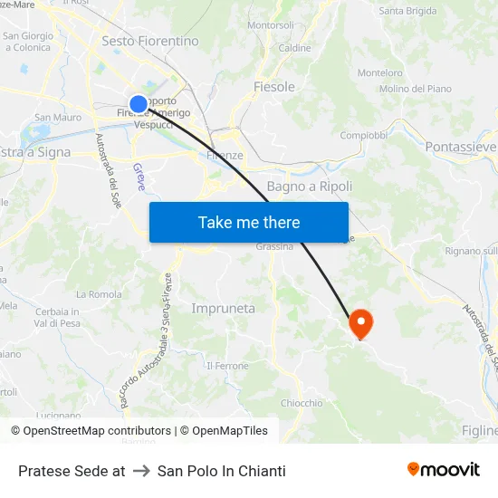 Pratese Headquarters to San Polo In Chianti map