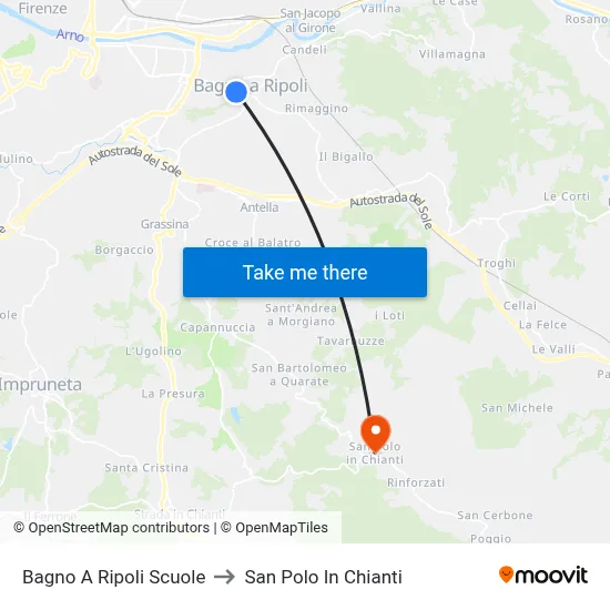 Bagno A Ripoli Schools to San Polo In Chianti map