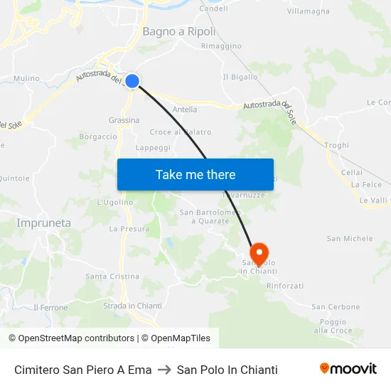 San Piero A Ema Cemetery to San Polo In Chianti map