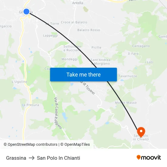 Grassina to San Polo In Chianti map