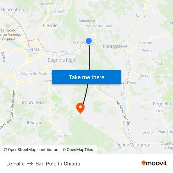 Le Falle to San Polo In Chianti map