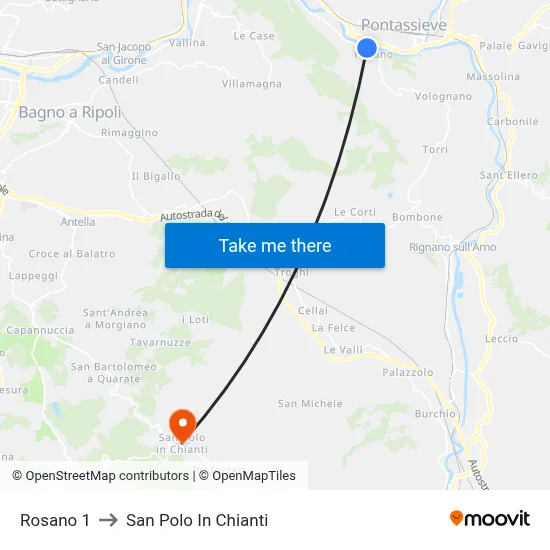 Rosano 1 to San Polo In Chianti map
