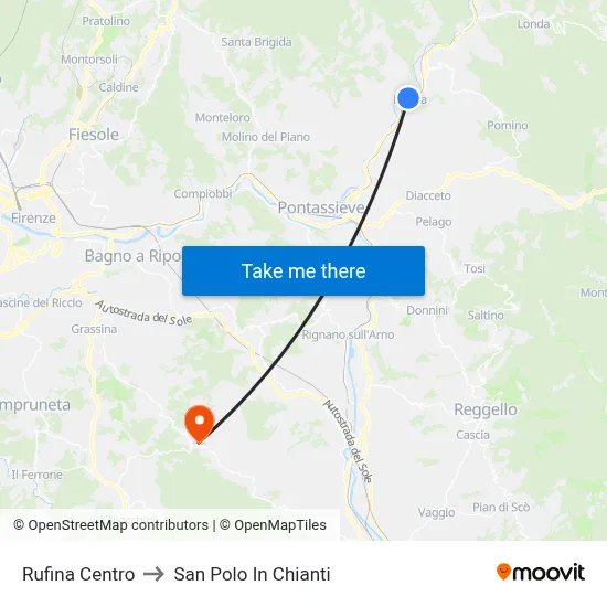 Rufina Center to San Polo In Chianti map