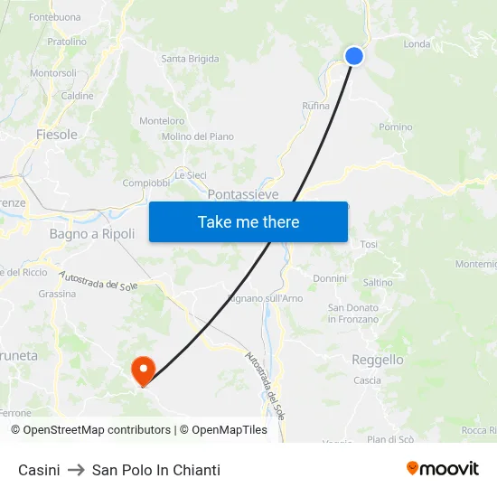 Casini to San Polo In Chianti map