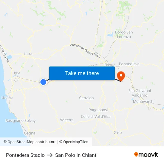 Pontedera Stadium to San Polo In Chianti map