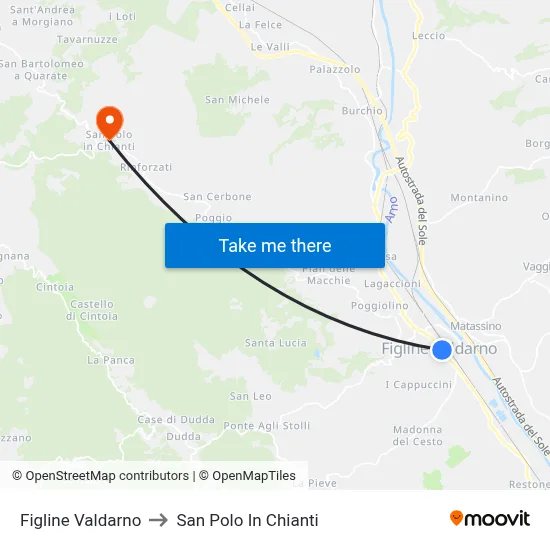 Figline Valdarno to San Polo In Chianti map