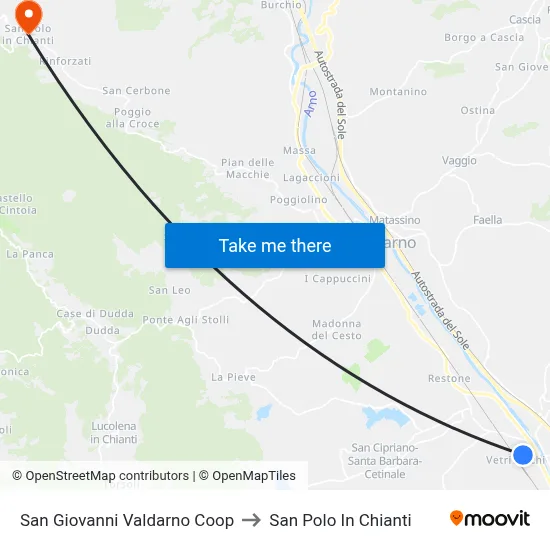 San Giovanni Valdarno Coop to San Polo In Chianti map