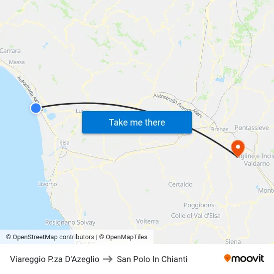 Viareggio D'Azeglio Square to San Polo In Chianti map