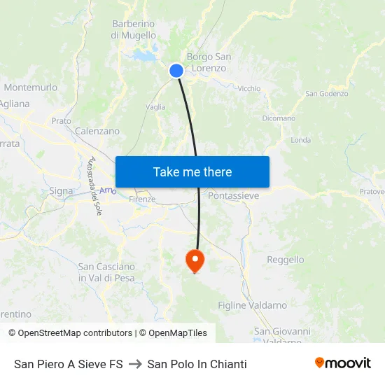 San Piero A Sieve Railway Station to San Polo In Chianti map