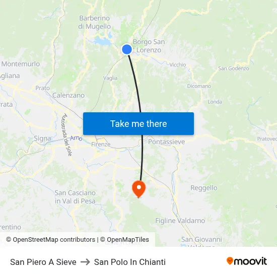 San Piero A Sieve to San Polo In Chianti map