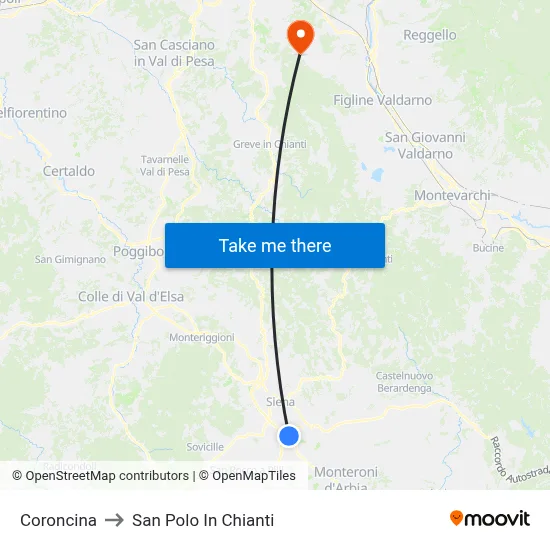 Coroncina to San Polo In Chianti map
