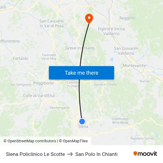 Siena Le Scotte Hospital to San Polo In Chianti map