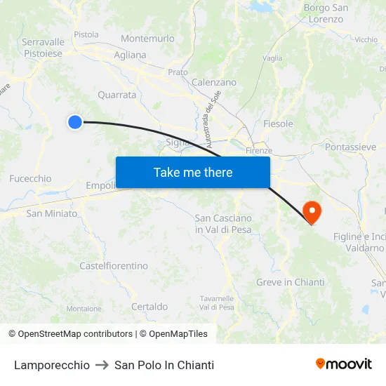 Lamporecchio to San Polo In Chianti map