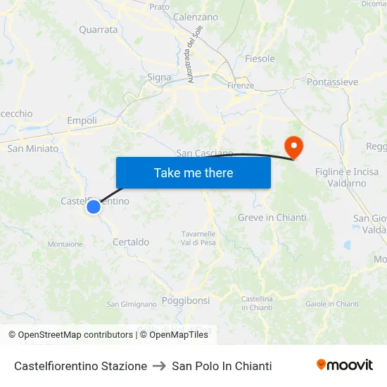 Castelfiorentino Station to San Polo In Chianti map
