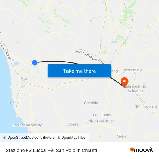Lucca Railway Station to San Polo In Chianti map