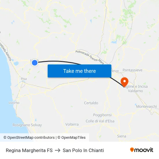 Regina Margherita Railway Station to San Polo In Chianti map