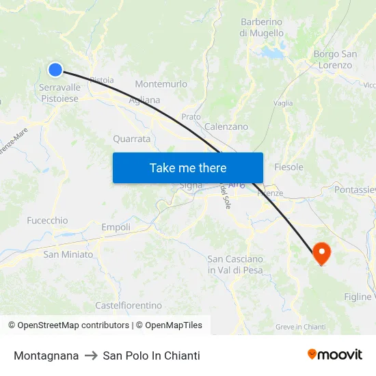 Montagnana to San Polo In Chianti map