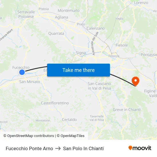 Fucecchio Arno Bridge to San Polo In Chianti map
