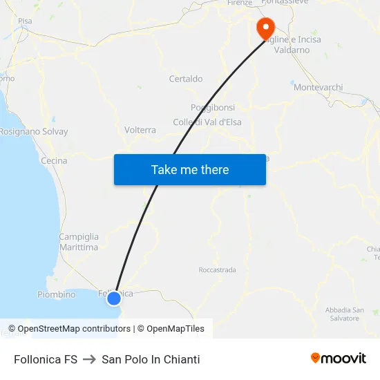 Follonica Station to San Polo In Chianti map