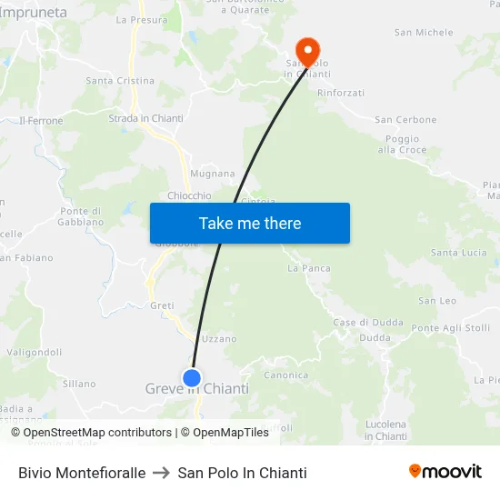 Montefioralle Junction to San Polo In Chianti map