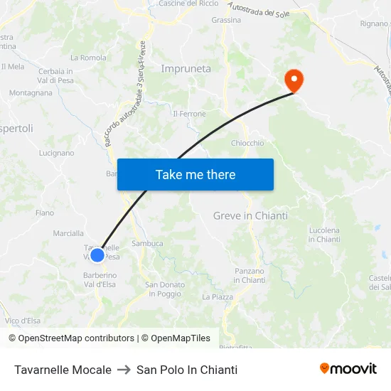 Tavarnelle Mocale to San Polo In Chianti map
