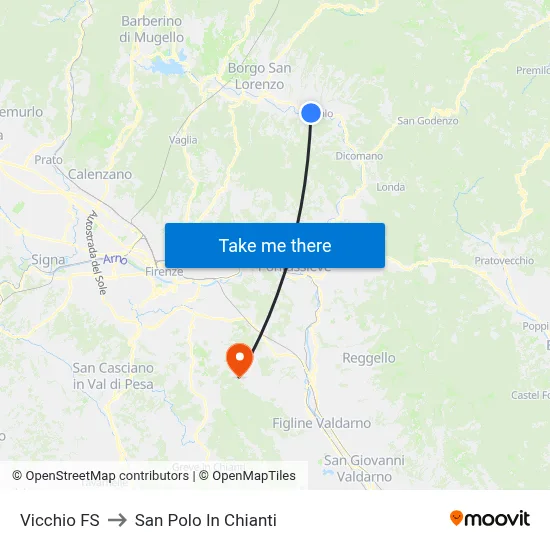 Vicchio Railway Station to San Polo In Chianti map
