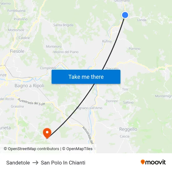 Sandetole to San Polo In Chianti map