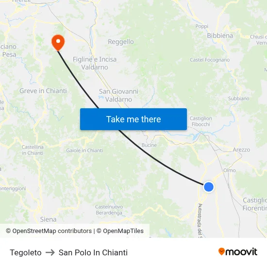 Tegoleto to San Polo In Chianti map