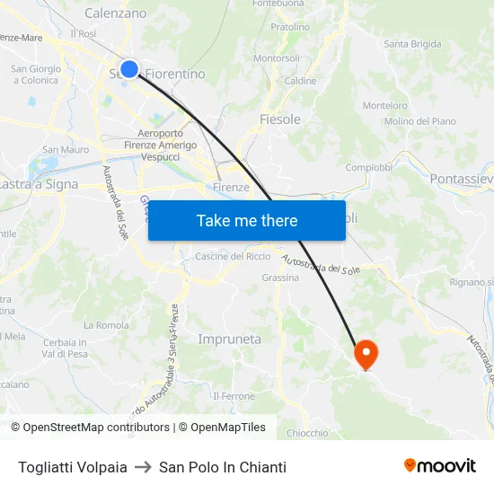 Togliatti Volpaia to San Polo In Chianti map